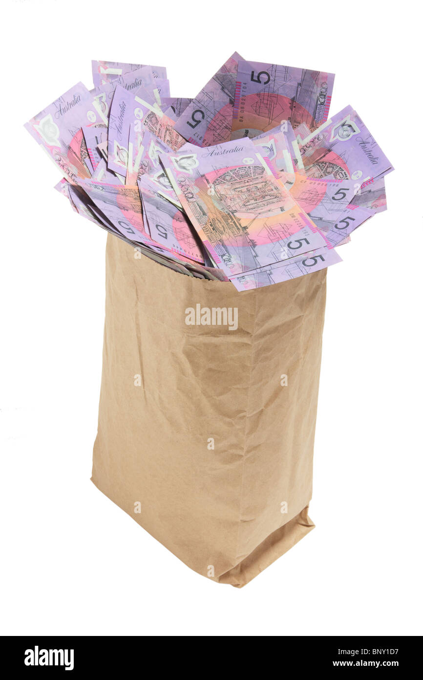 Paper Bag with Banknotes Stock Photo