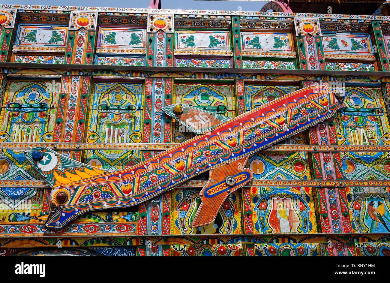Pakistan - Punjab - Rawalpindi - detail of the paintword on a decorated truck Stock Photo