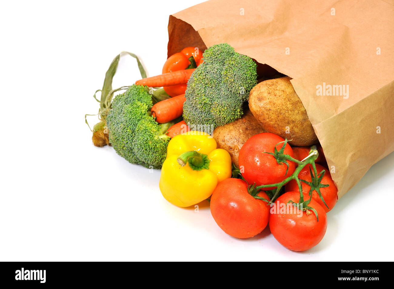 Vegetables in grocery bag isolated on white background Stock Photo Alamy