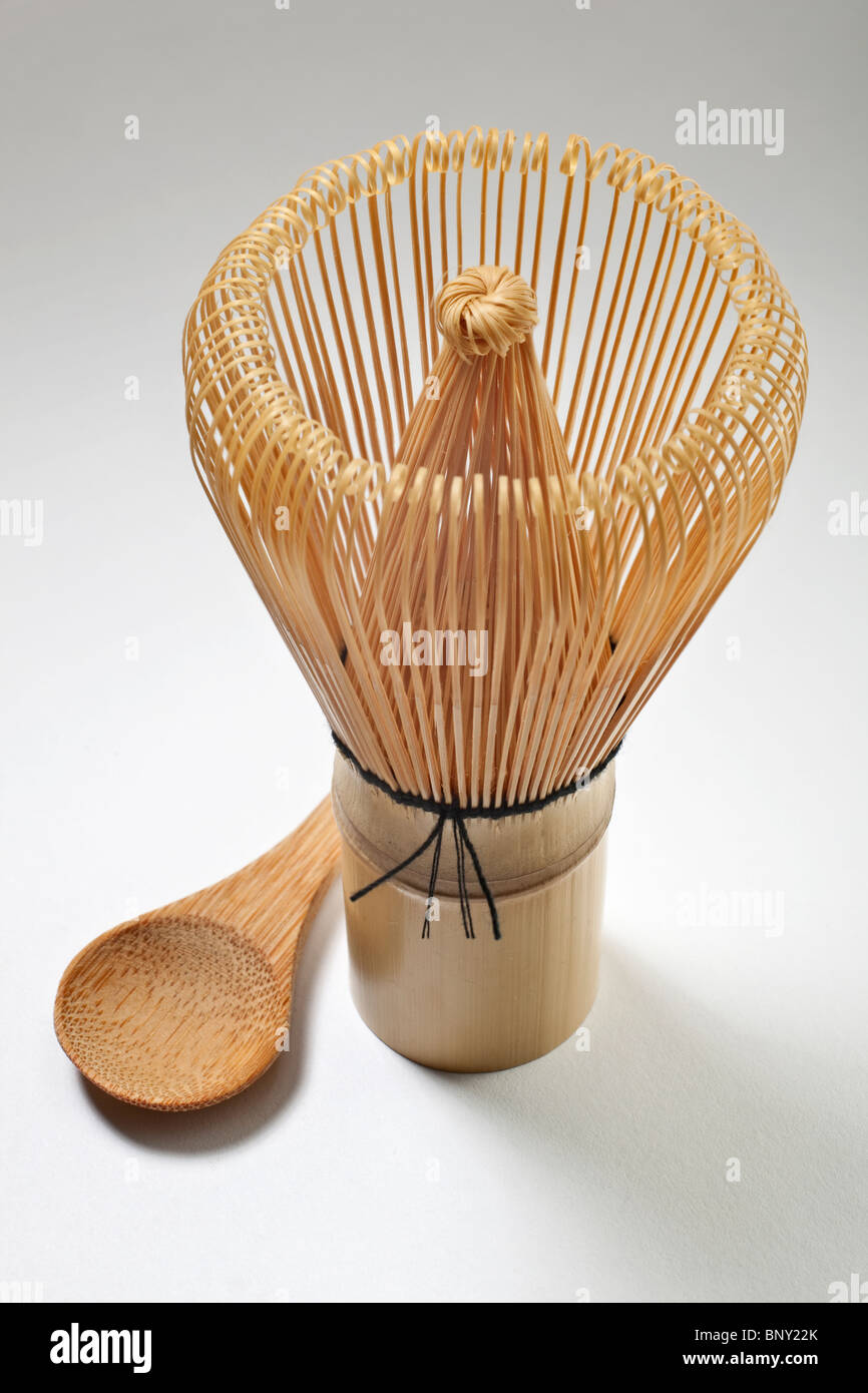 Bamboo whisk and scoop for use with matcha tea Stock Photo