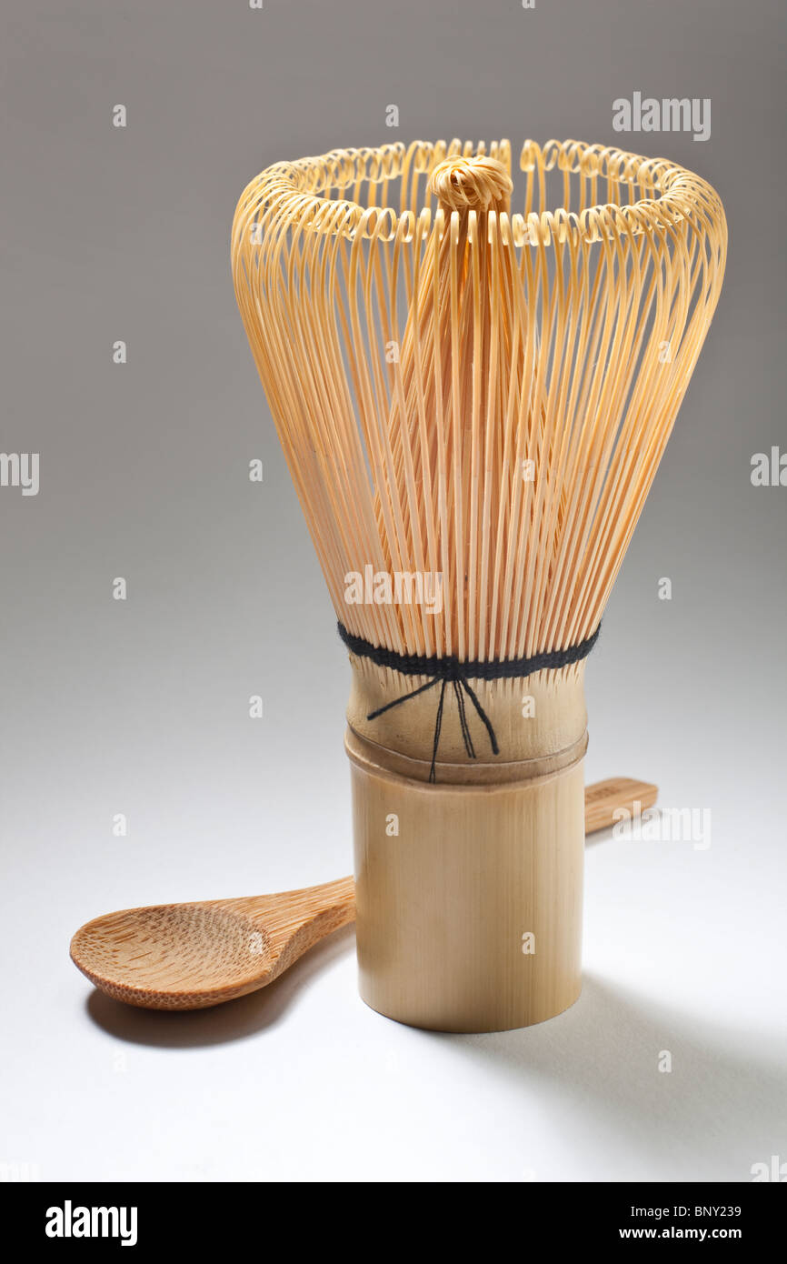 Bamboo whisk and scoop for use with matcha tea Stock Photo