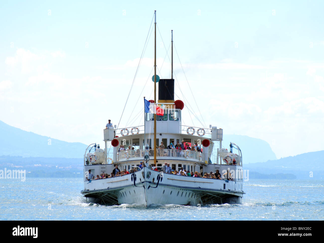 Passenger ferry, paddle steamer at Lausanne, Switzerland, Europe Stock Photo