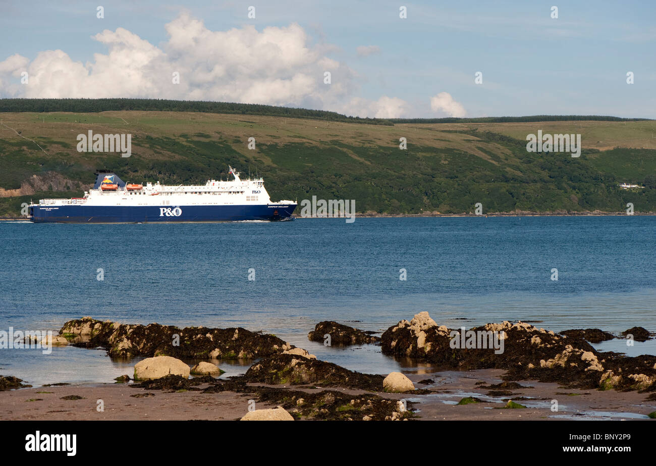 Car ferry in Loch Ryan on the Scotland to Northern Ireland route from Stranraer and Cairnryan Stock Photo