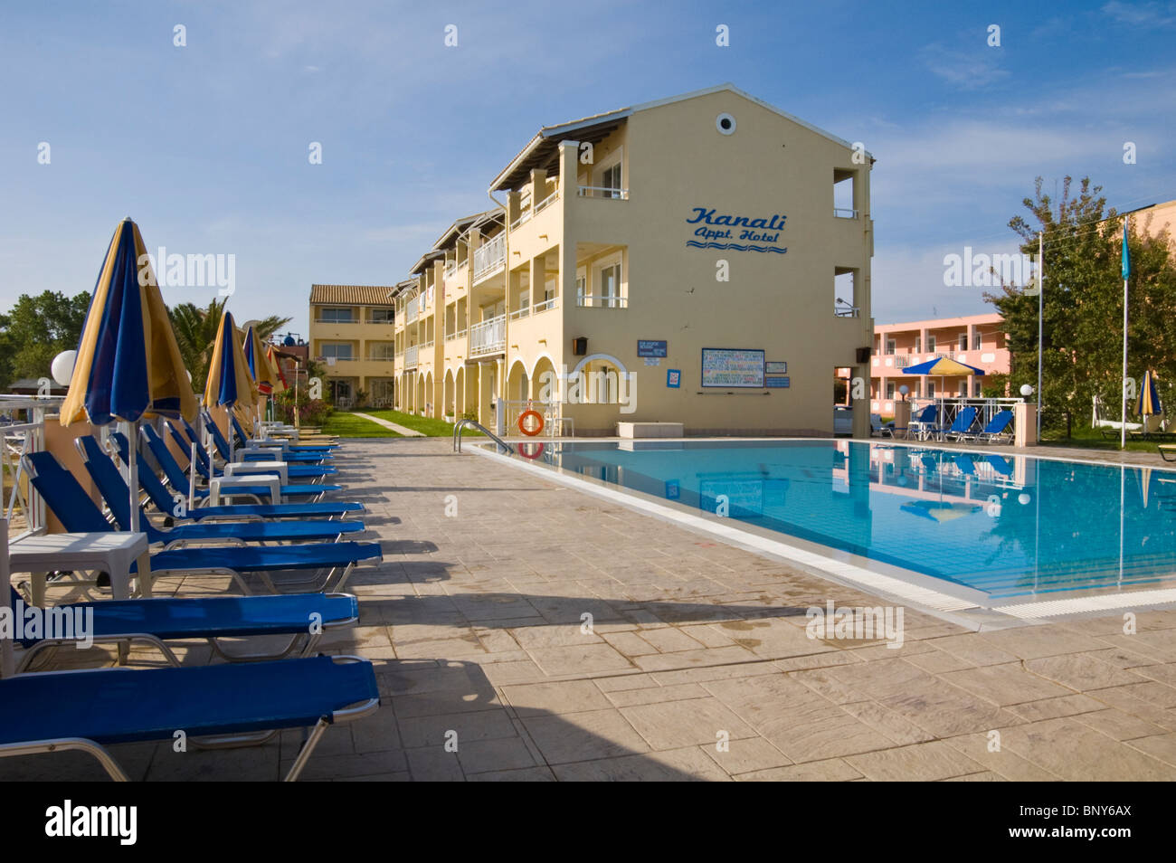Exterior of Kanali apartments with swimming pool at Sidari on the Greek