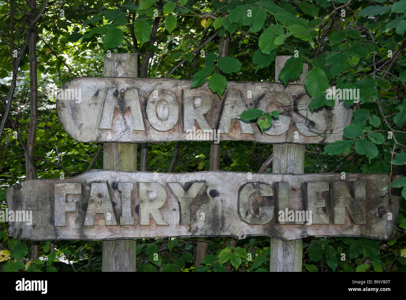 Wooden Signpost for Morags Fairy Glen West Bay Dunoon Argyll Scotland ...