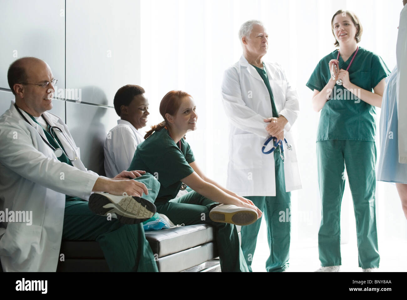 Healthcare workers chatting while on strike Stock Photo Alamy