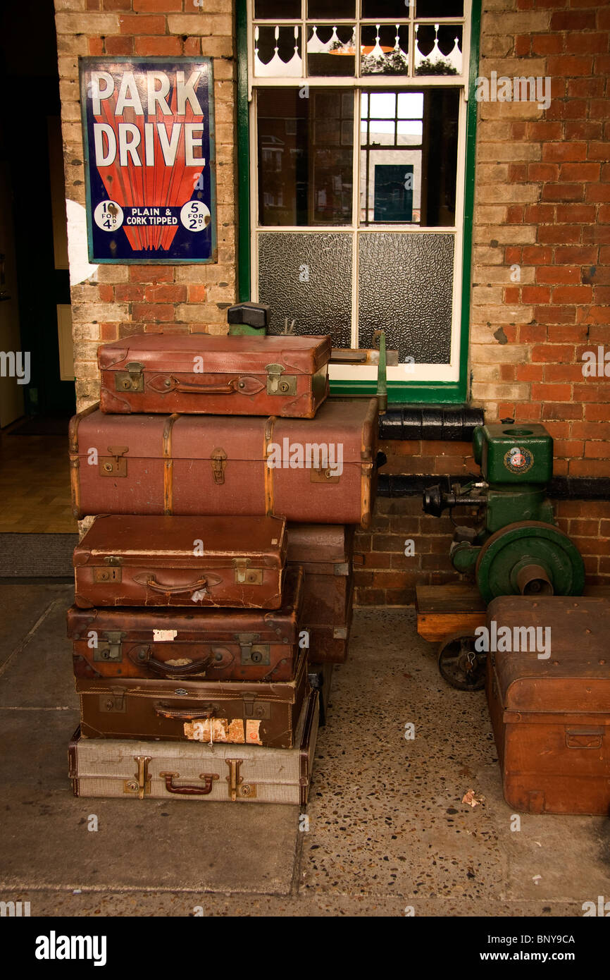 Old suitcases at Sheringham Railway Station Norfolk England Stock Photo
