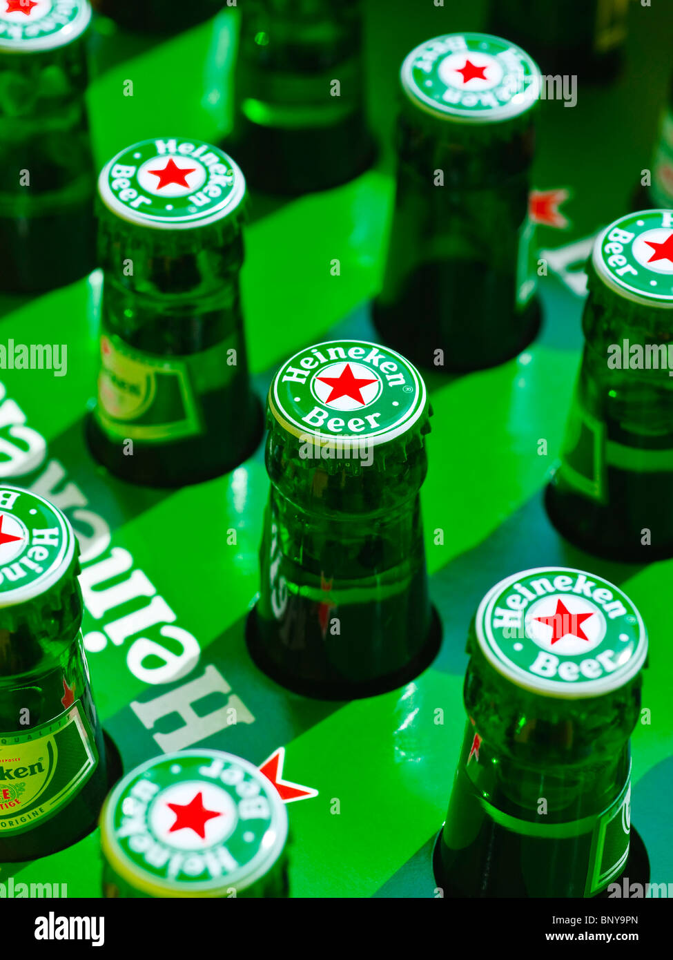 Crate of bottled Heineken beer - France. Stock Photo