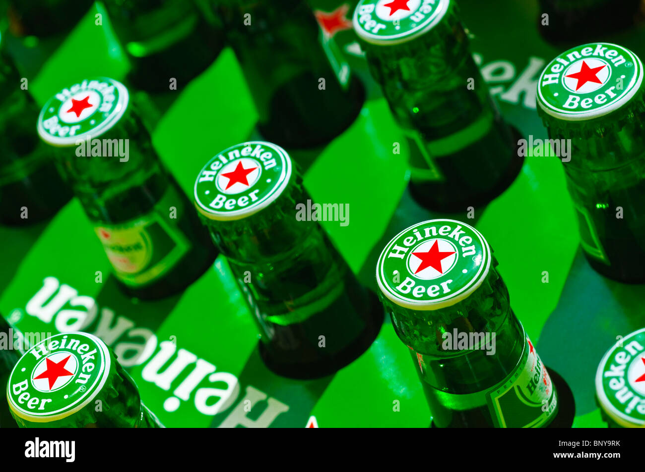 Crate of bottled Heineken beer - France. Stock Photo