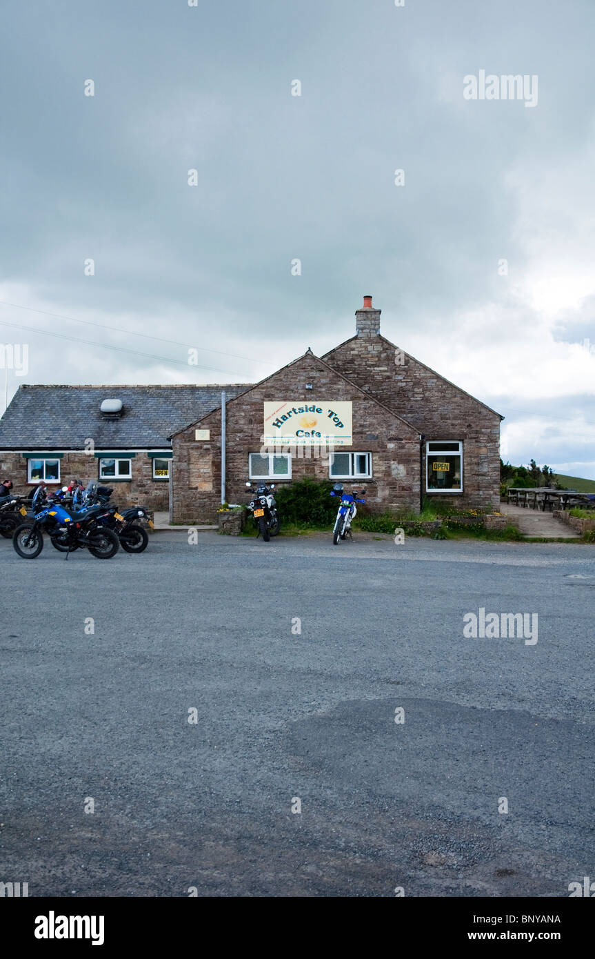 Hartside Top Cafe, Cumbria, a good place to stop following the steep ascent from Penrith via the scenic A686 road. England, UK. Stock Photo