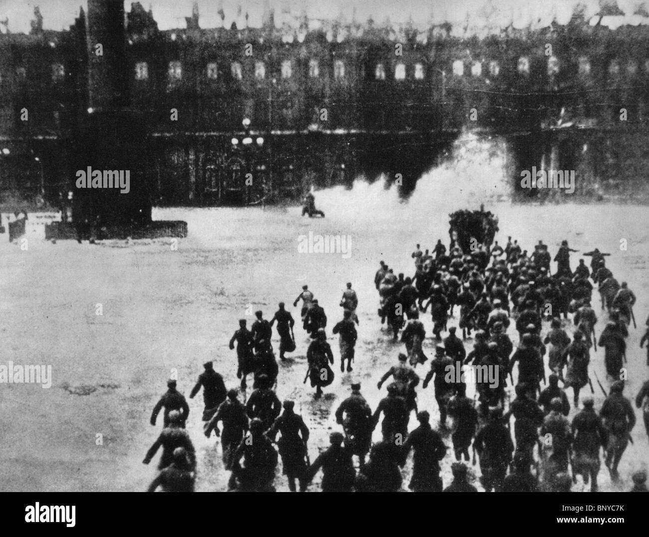 OCTOBER 1927 film directed by Sergei Eisenstein shows the storming of the Winter Palace in St Petersburg on October 25-26 1917 Stock Photo