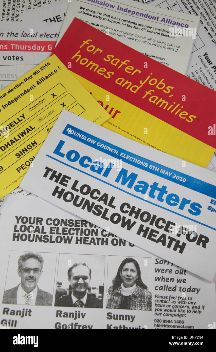 A pile of election literature from several different parties from the May 2010 local elections in the UK. Stock Photo