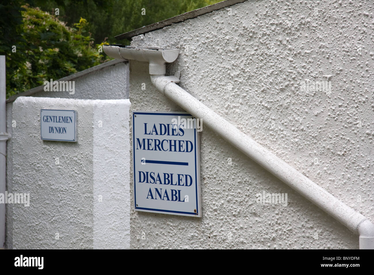 Signs for public toilets, in English and Welsh Stock Photo Alamy