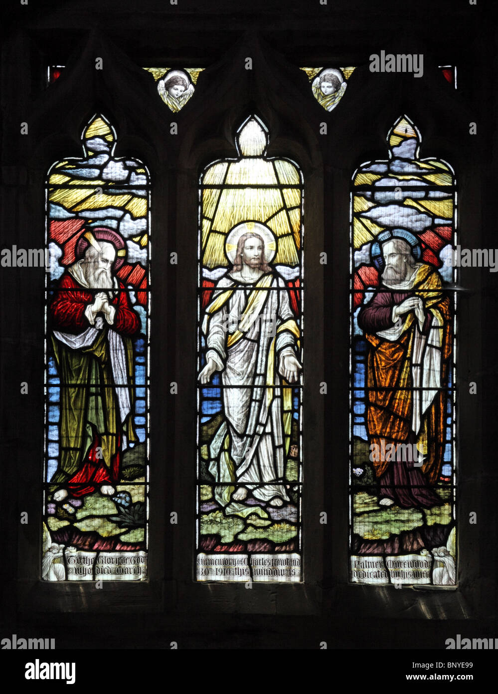 A stained glass window by Heaton, Butler & Bayne, depicting The Transfiguration, All Saints Church, Ladbroke, Warwickshire Stock Photo
