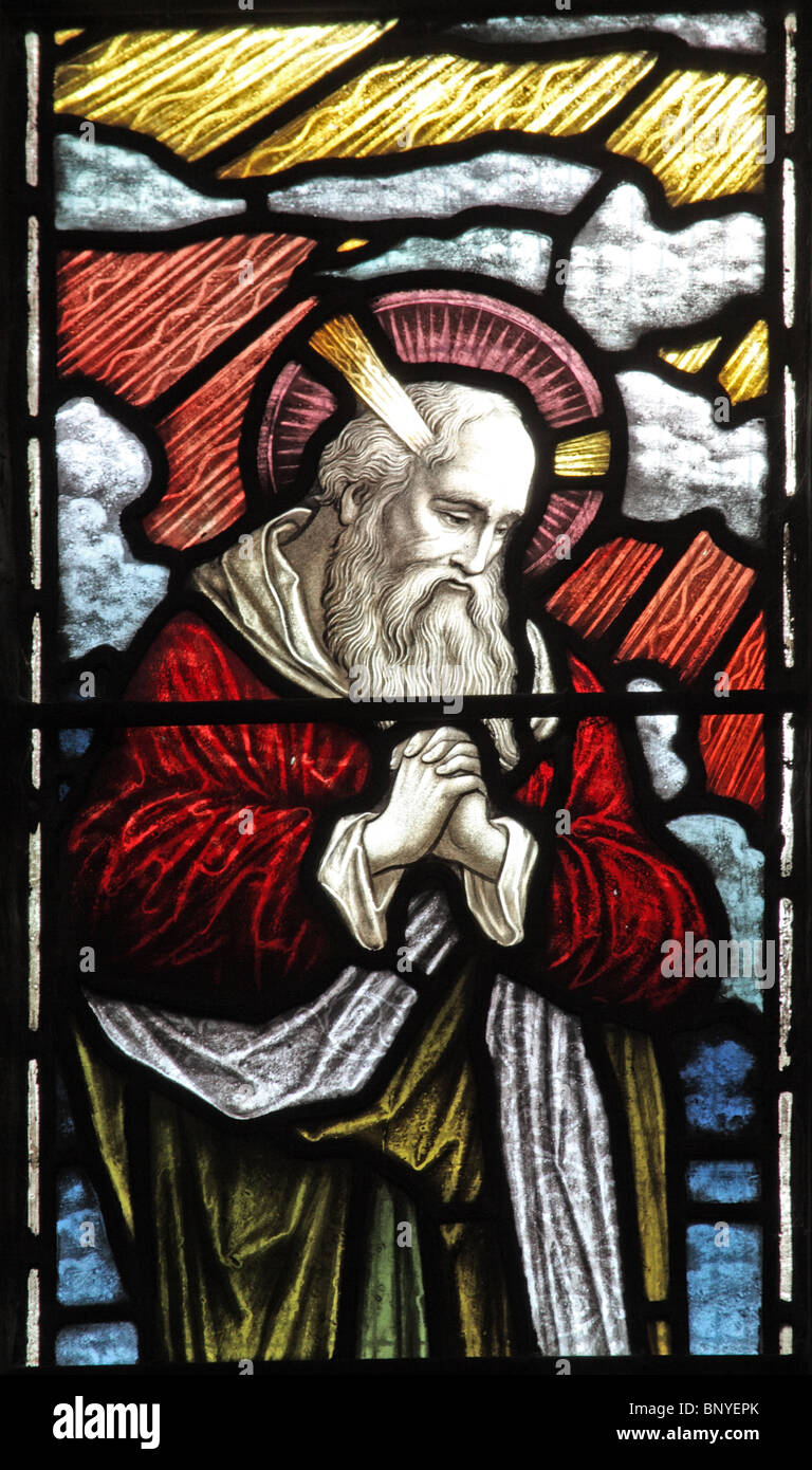 A stained glass window by Heaton, Butler & Bayne, depicting Moses, All Saints Church, Ladbroke, Warwickshire Stock Photo