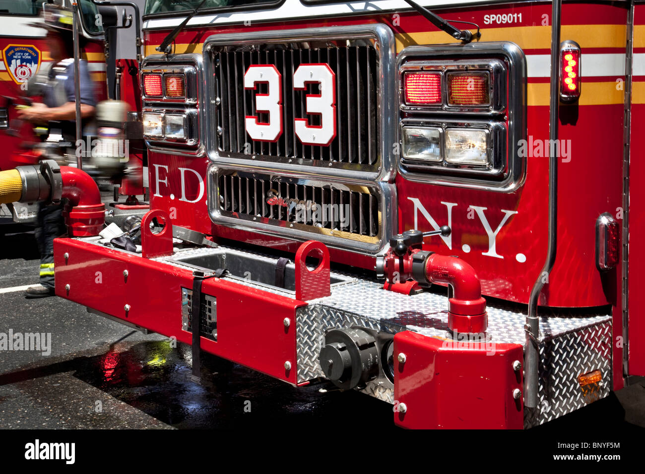 FDNY fire truck front grill Stock Photo