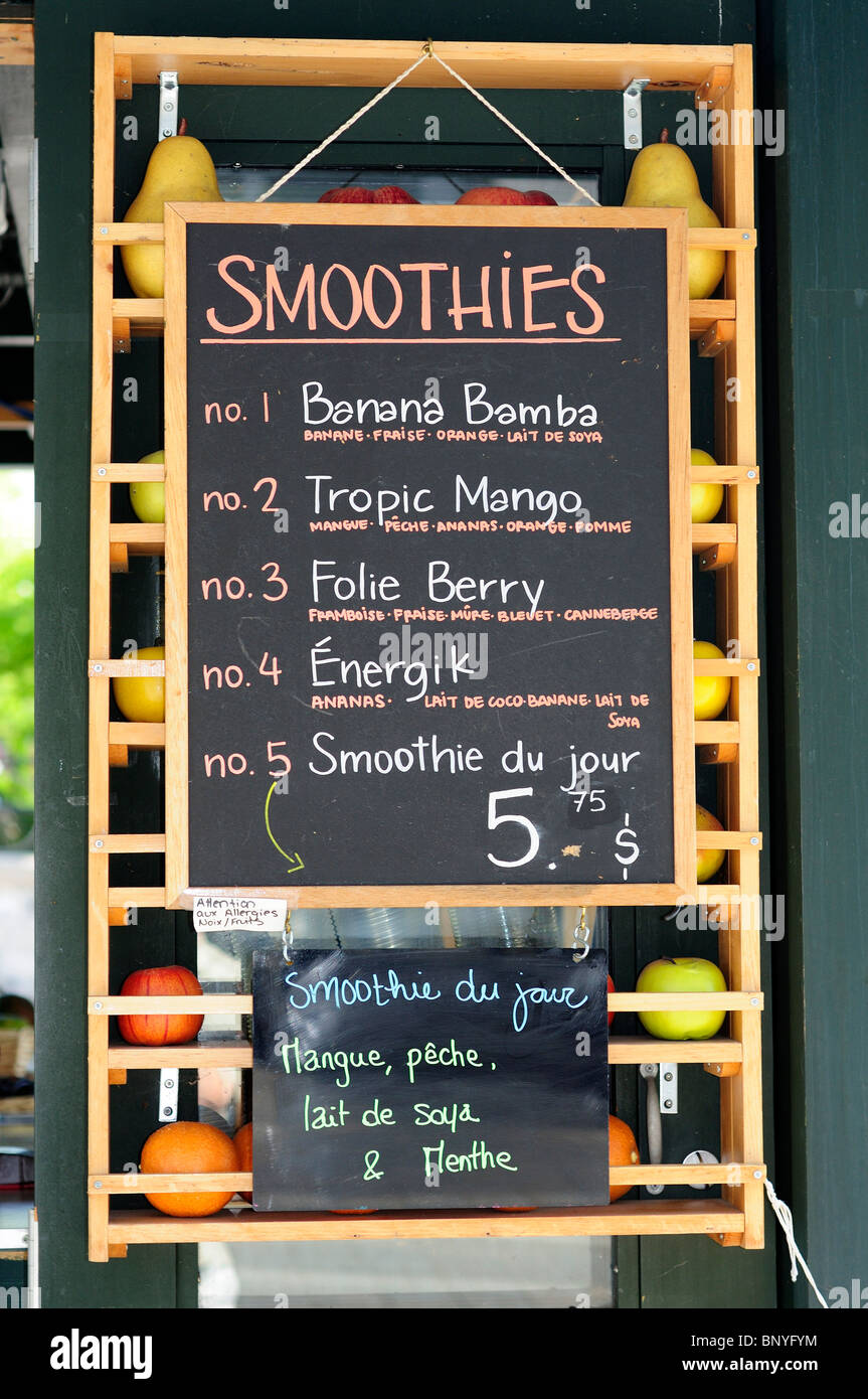 Menu For A Smoothie Beverage Concession In Montreal Quebec Canada Stock