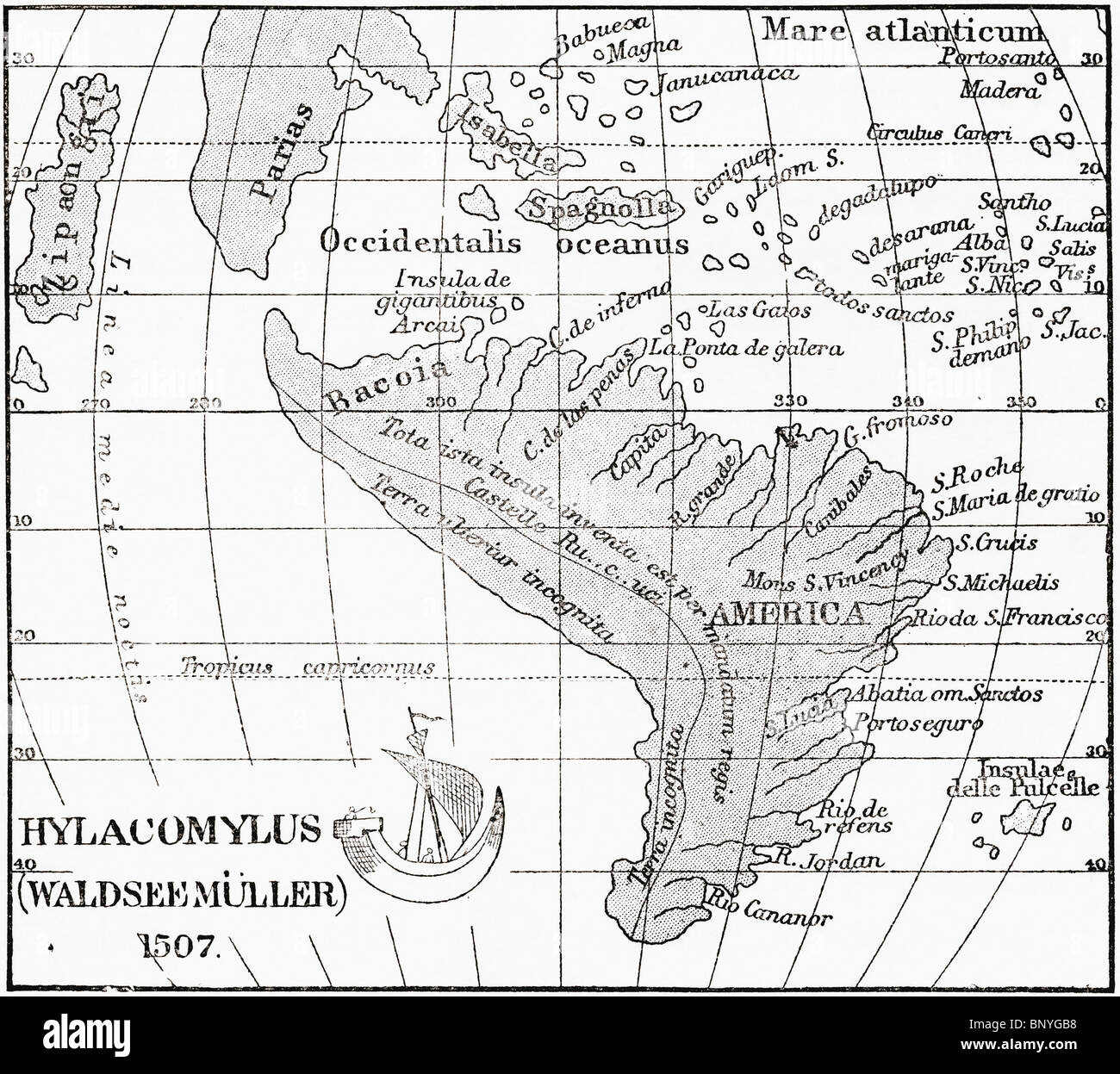 World map of martin waldseemüller hi-res stock photography and images ...