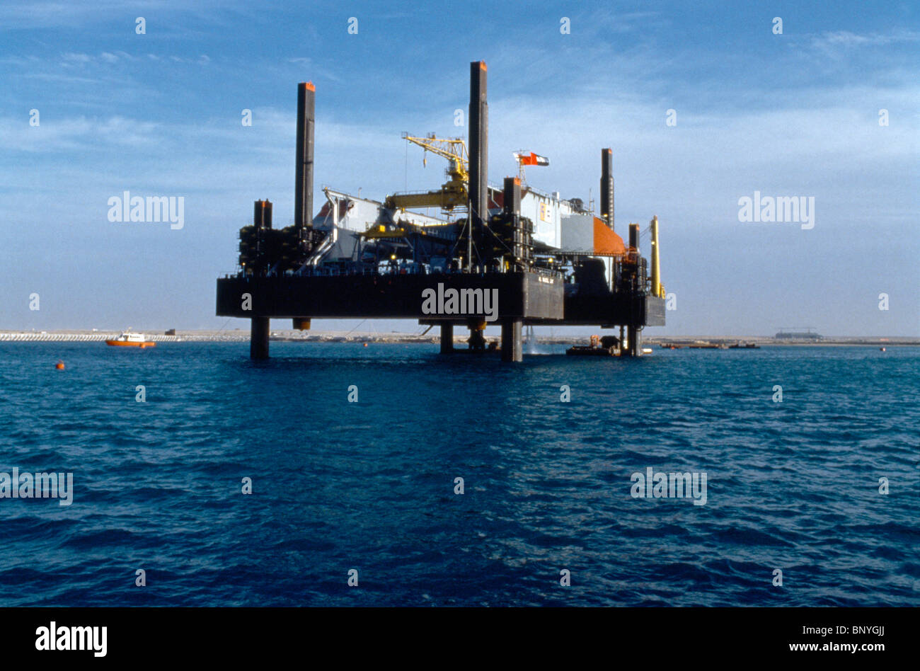Dubai UAE Offshore Oil Rig Stock Photo