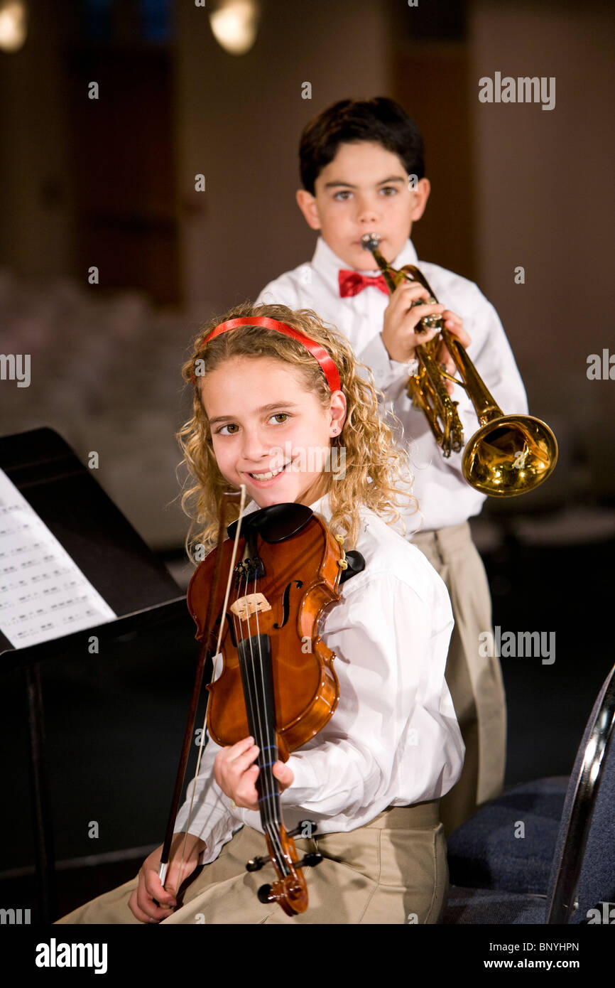 Talented boy playing the trumpet hi-res stock photography and images - Alamy