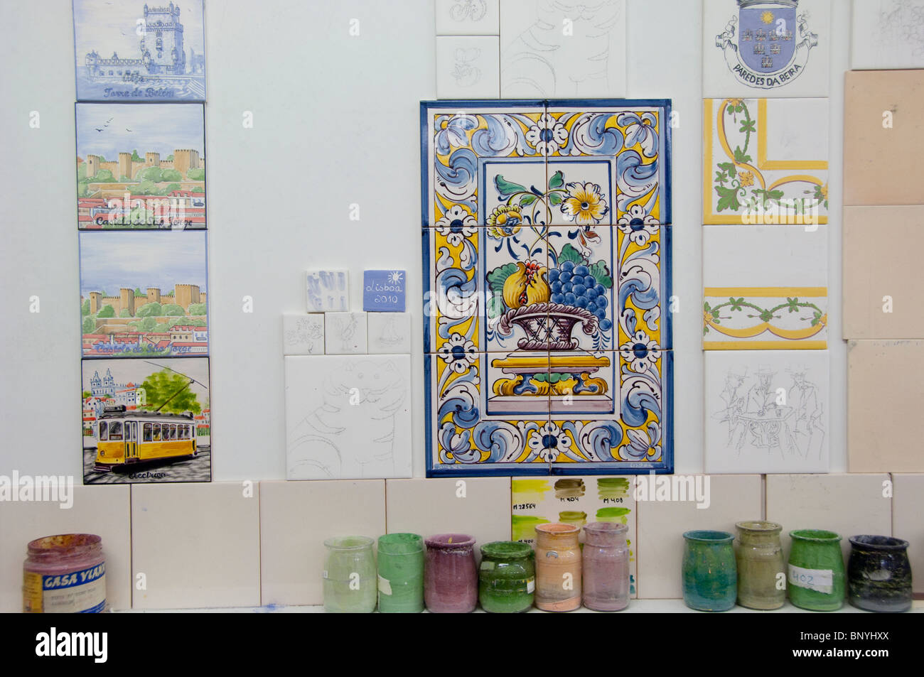 Europe, Portugal, Lisbon (aka Lisboa). Traditional hand painted tile