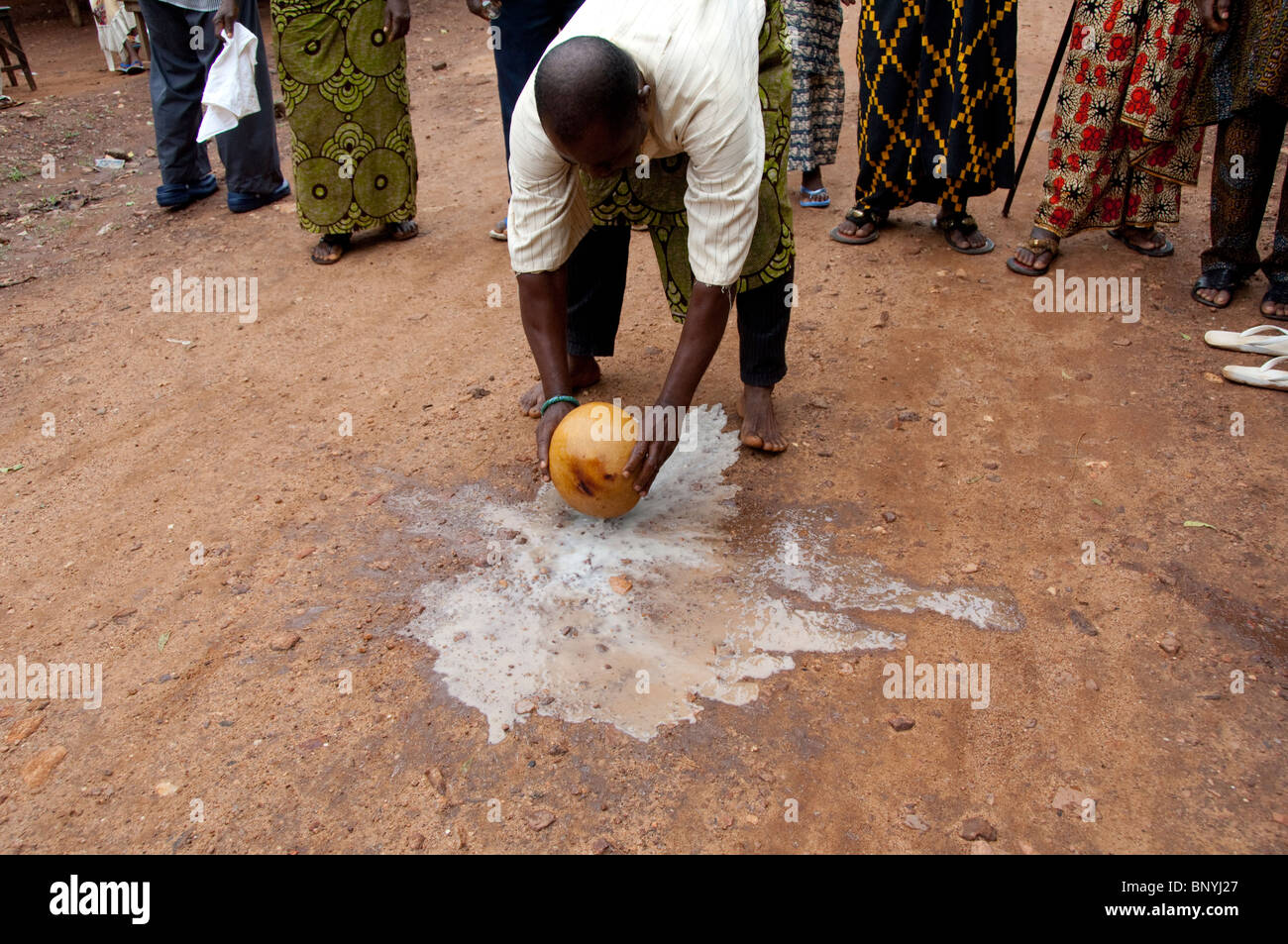 Africa, Togo, Kpalime Valley. Rural Togolese village. Tribal elders ...