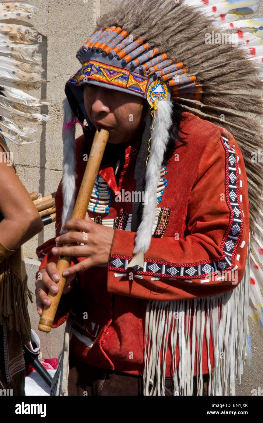 Arles, France, South American Indians Performing Traditional Music on Street, Stock Photo
