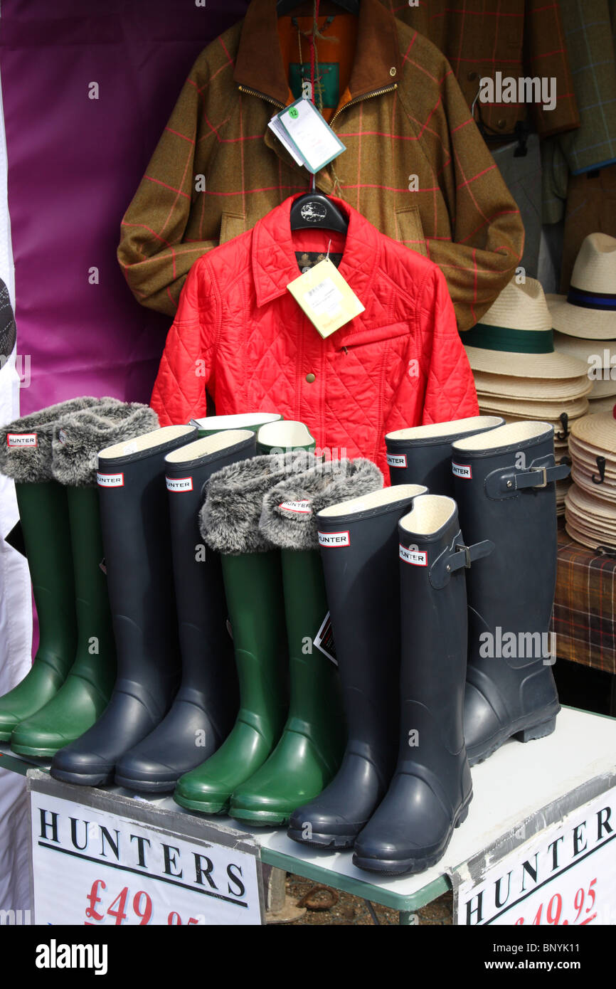Hunter wellington boots on sale at a stall in the U.K Stock Photo - Alamy