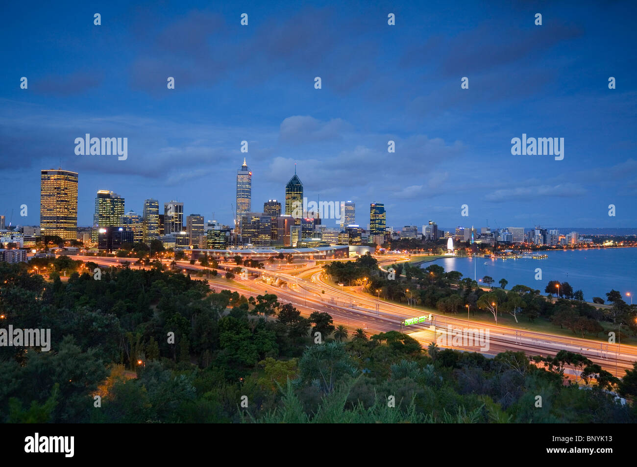 Dusk view of Perth from Kings Park. Perth, Western Australia, AUSTRALIA. Stock Photo