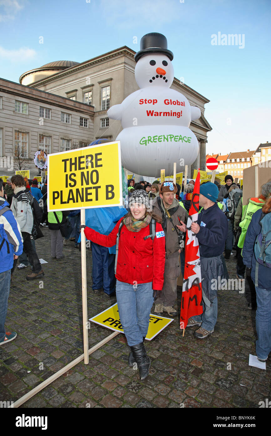 Demonstrators at the demonstration in front of the Parliament building in Copenhagen at the UN Climate Change Conference. Climate march. Stock Photo