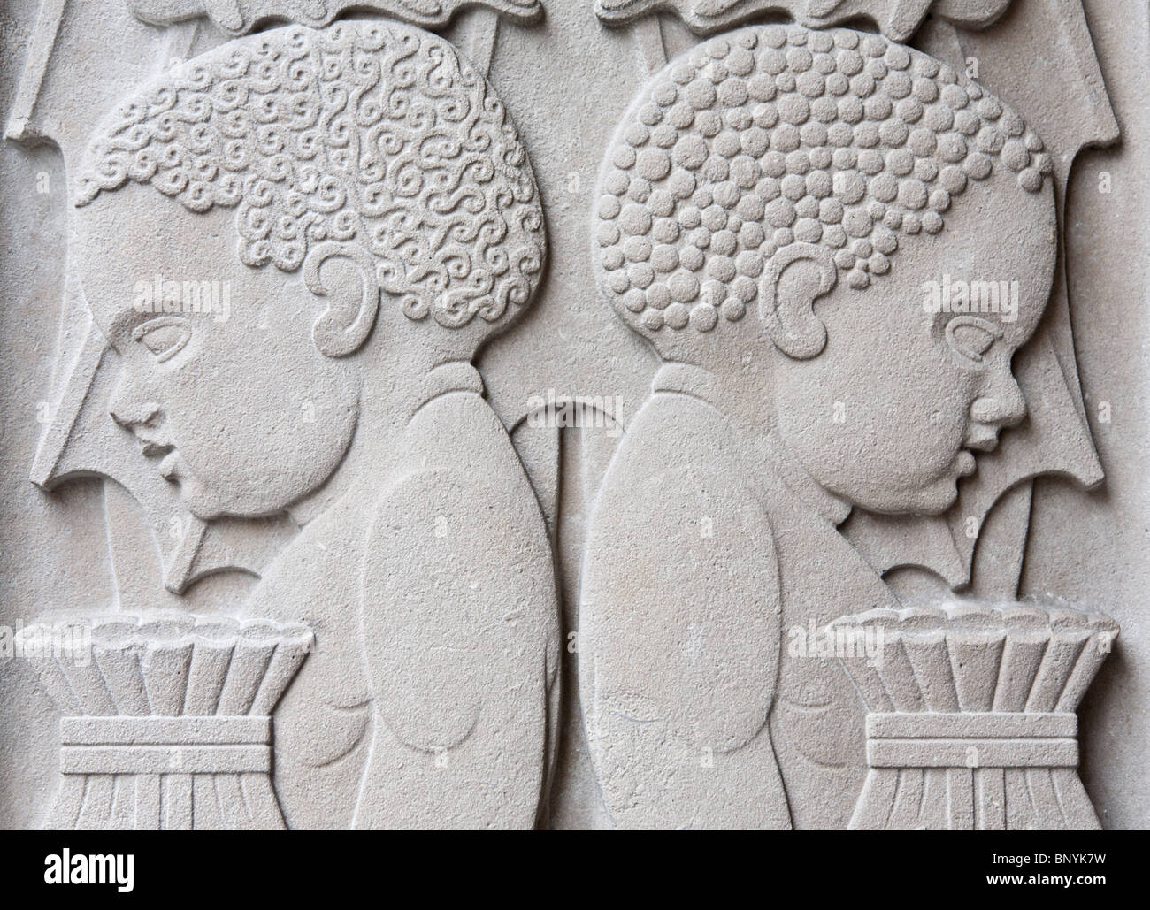 Carvings on the side of former Martin's Bank Building Stock Photo