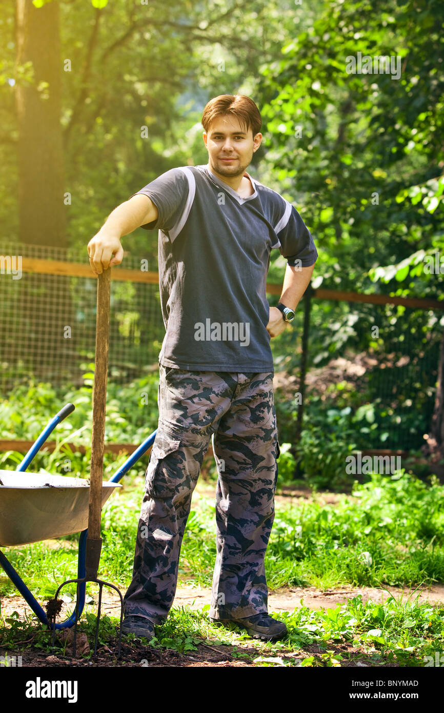 Male worker. Summer vibrant colors. Stock Photo