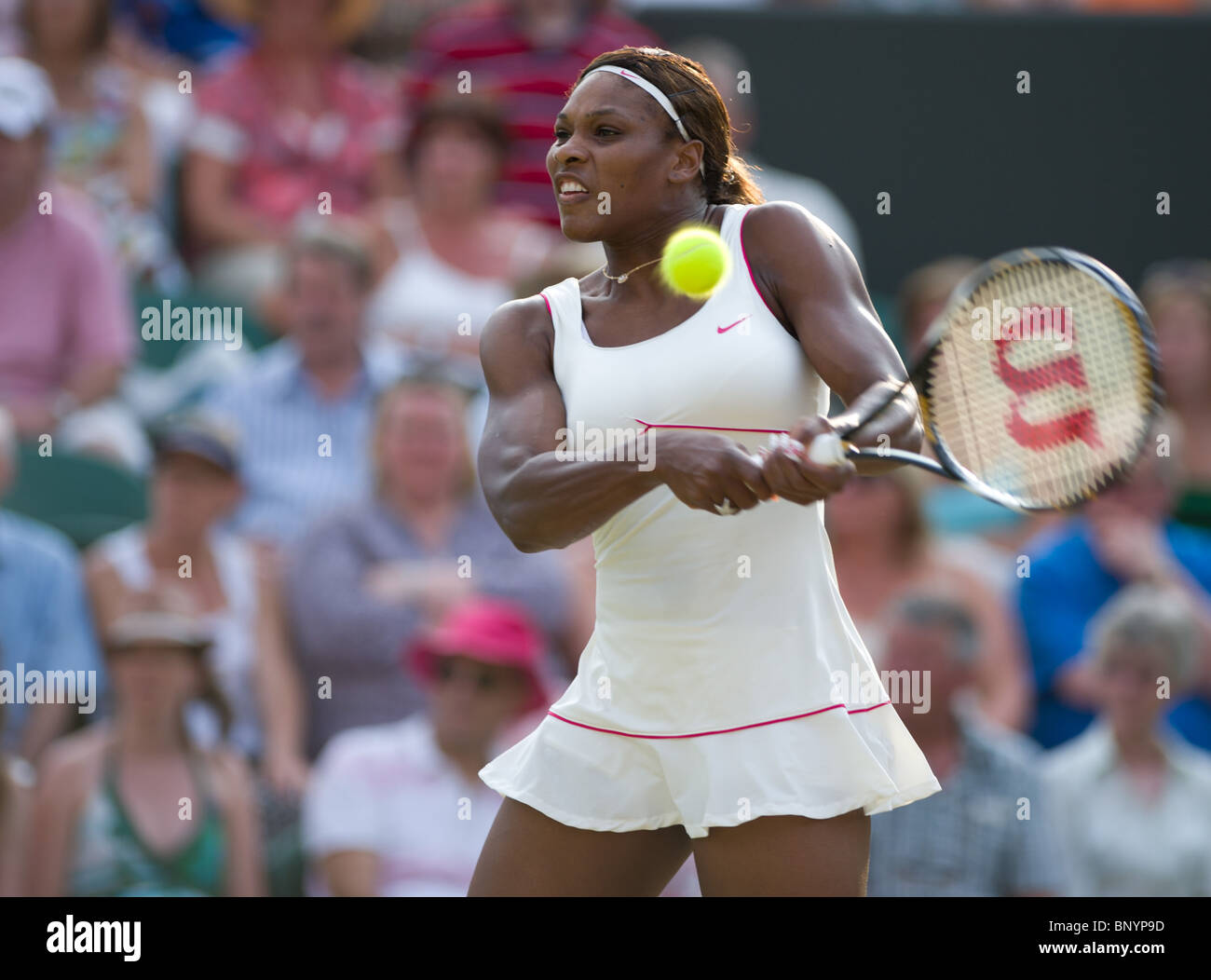June 25 2010:  Serena Williams & Venus Williams v Timea Bacsinszky (SUI) & Tathiana Garbin (ITA) No 2 Court.  Wimbledon internat Stock Photo