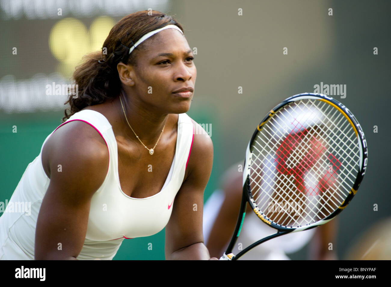 June 25 2010:  Serena Williams & Venus Williams v Timea Bacsinszky (SUI) & Tathiana Garbin (ITA) No 2 Court.  Wimbledon Tennis Stock Photo