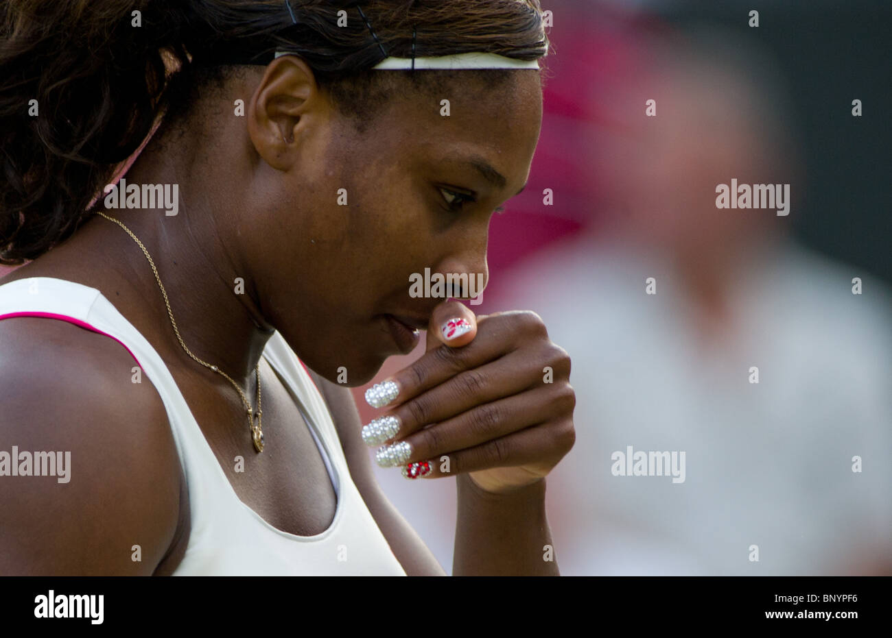 June 25 2010:  Serena Williams & Venus Williams v Timea Bacsinszky (SUI) & Tathiana Garbin (ITA).  Wimbledon Tennis Championshi Stock Photo