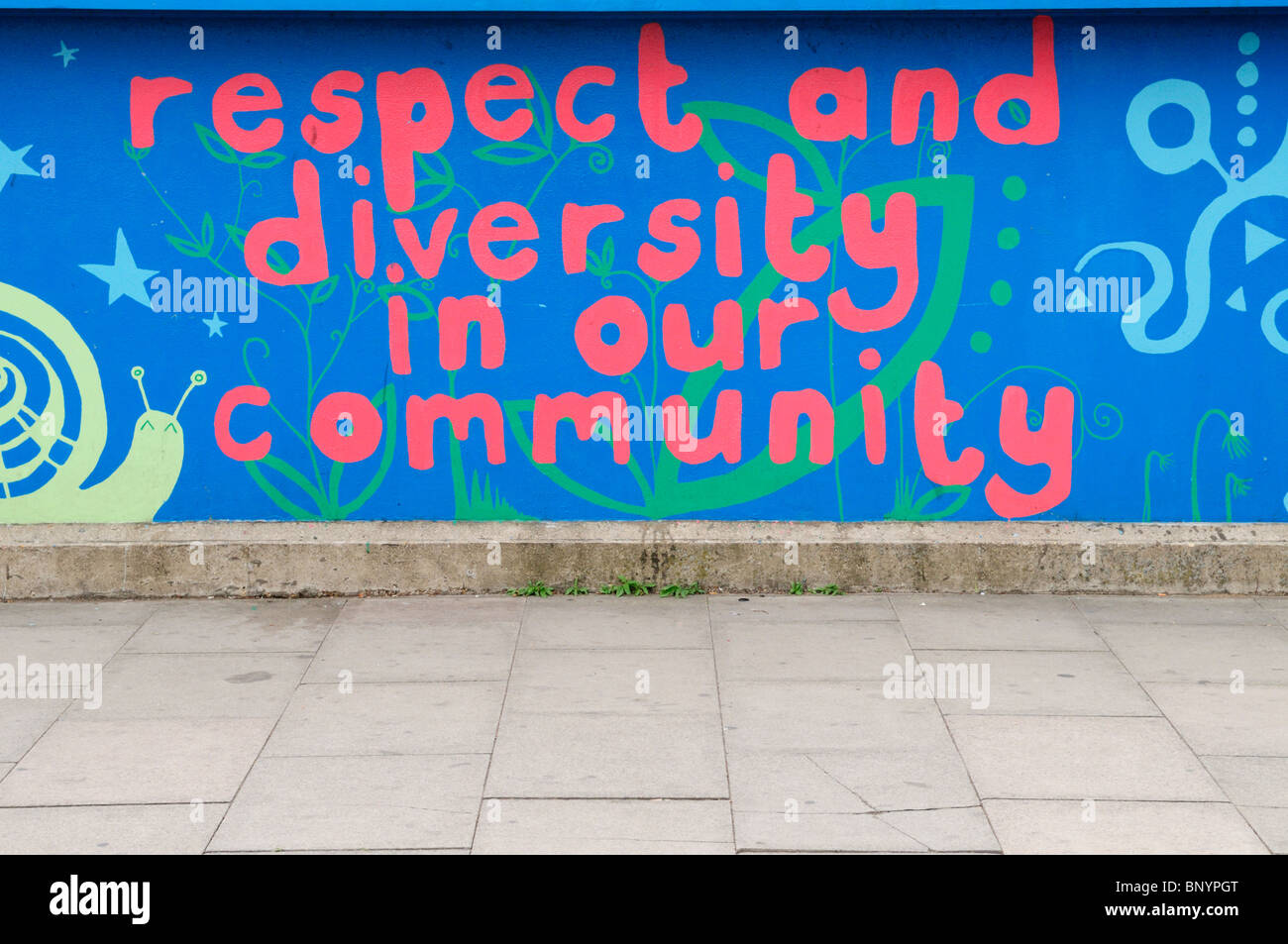 Respect and Diversity in Our Community mural, on Mill Road bridge Cambridge, England, UK Stock Photo