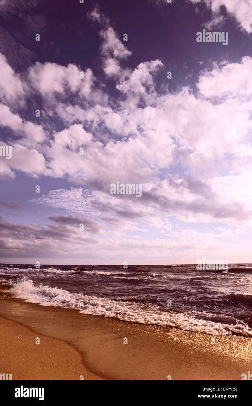 Coast of Baltic sea in windy weather, polarizing filter. Stock Photo