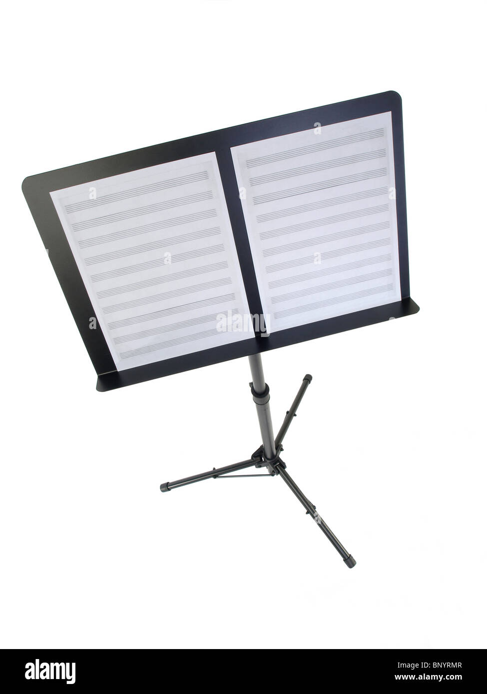 Music Stand with blank sheet music paper. Stock Photo