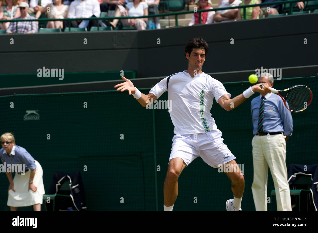 June 26 2010:  Robin Soderling SWE (6) v Thomaz Bellucci BRA (25).  Wimbledon international tennis tournament held at the All En Stock Photo
