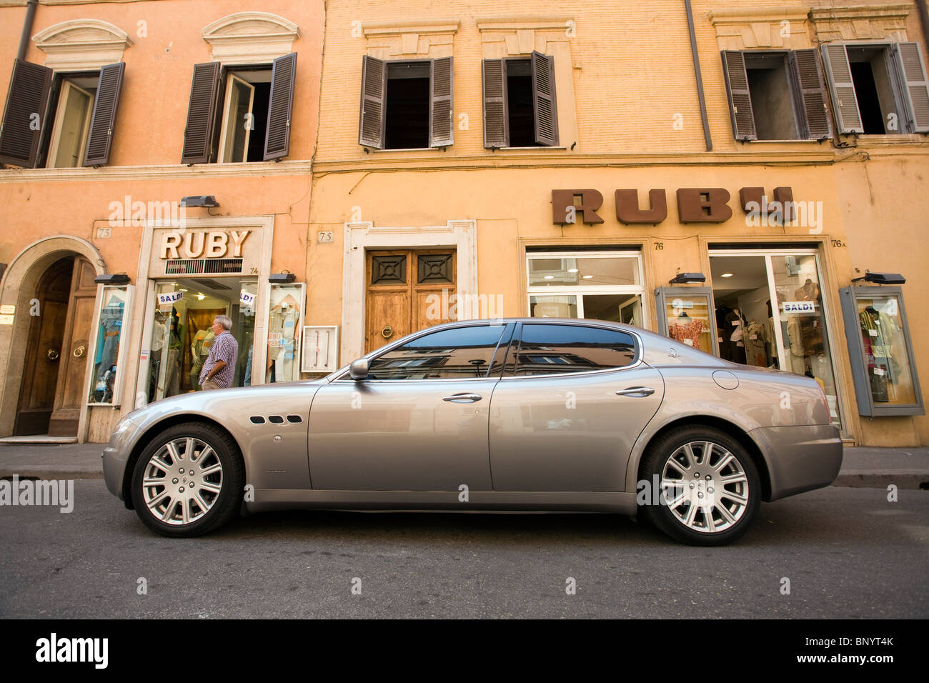Maserati parked in front of a shop in Frattina Street, Rome, Italy Stock Photo