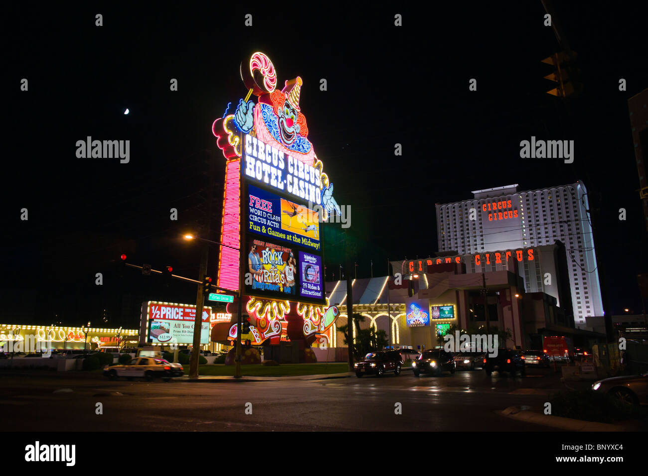 Las Vegas USA - Circus Circus hotel-casino resort neon sign on the Strip. Stock Photo