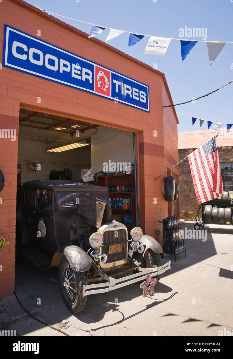 Route 66, Williams near Flagstaff Arizona, Eddie's Tires garage. Old