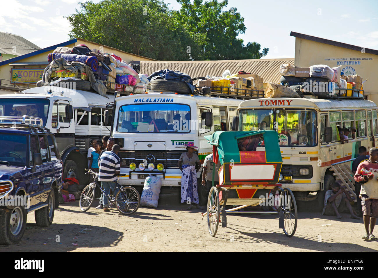 Taxibrousse station with bush taxis waiting to fill up. Toliara, aka