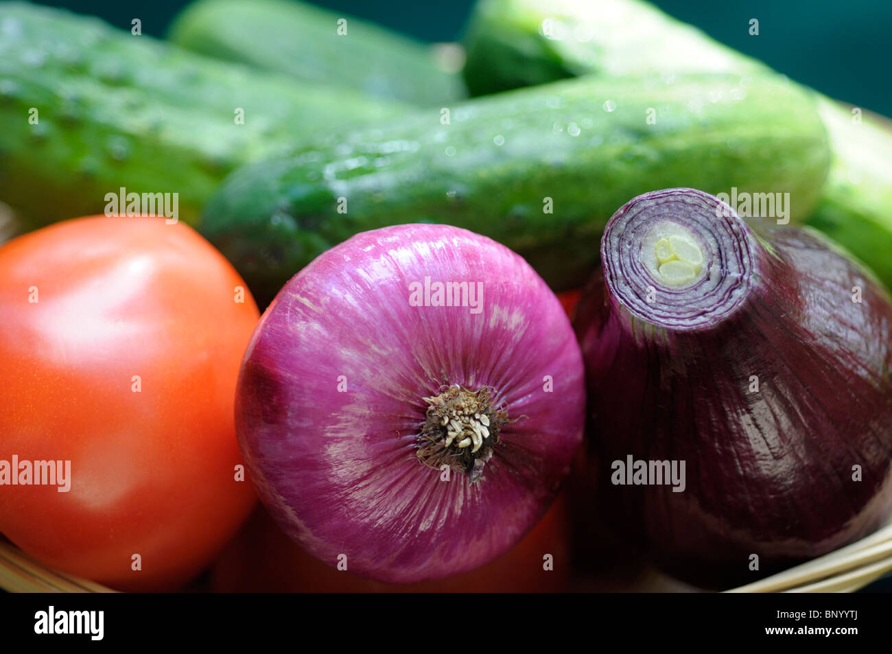 Vegetables, Raw Red Onion, Cucumbers, Tomatoes Stock Photo Alamy
