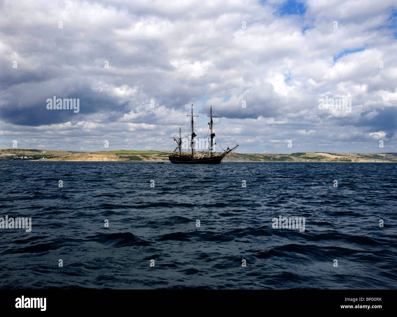Tall ship Earl of Pembroke sailing at Weymouth Dorset, 2012 Olympic Water Sport Venue Stock Photo