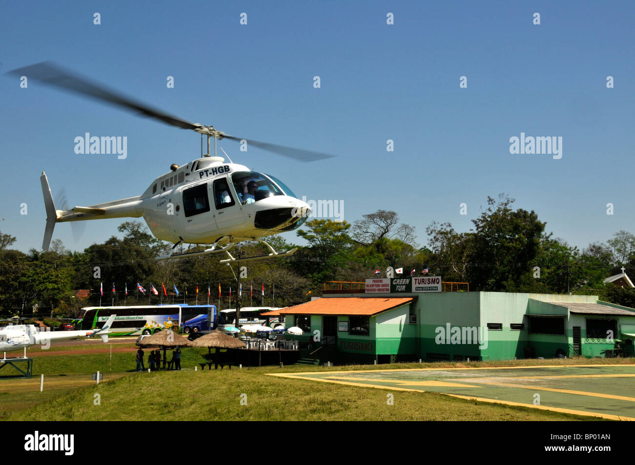 Helicopter tour landing, Foz do Iguacu, Parana, Brazil Stock Photo