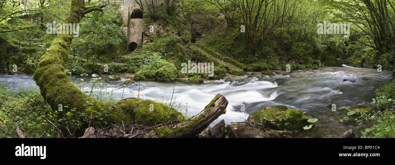 Old mill in Aniene river valley in Jenne municipality, near Subiaco, in the Simbruini Natural Park, Central Italy, Lazio Stock Photo