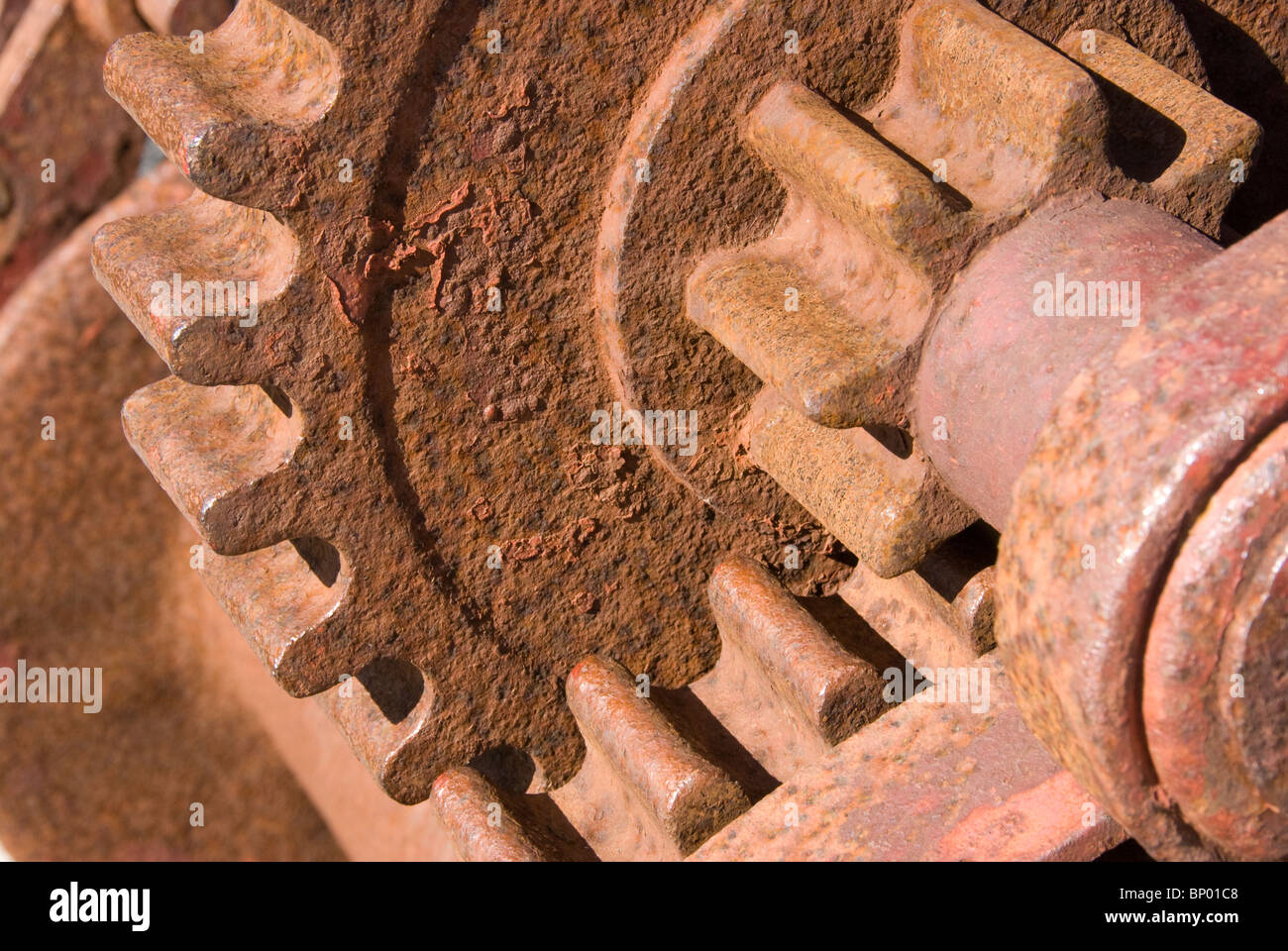 Rusty gear wheels on winch, Cape Palliser, Wairarapa, North Island, New Zealand Stock Photo