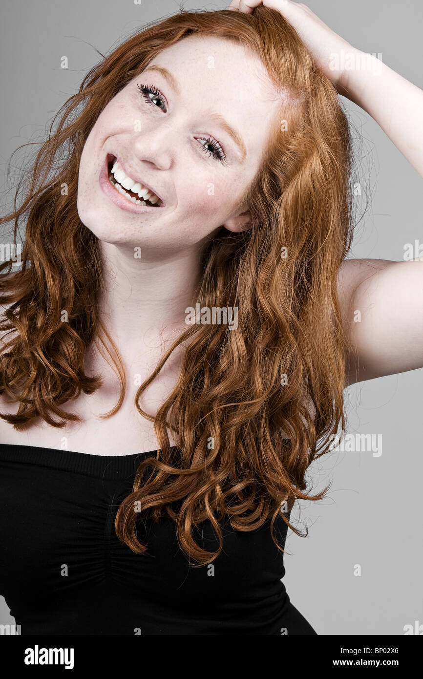 Natural Redhead Girl Black Dress Stock Photos Natural Redhead