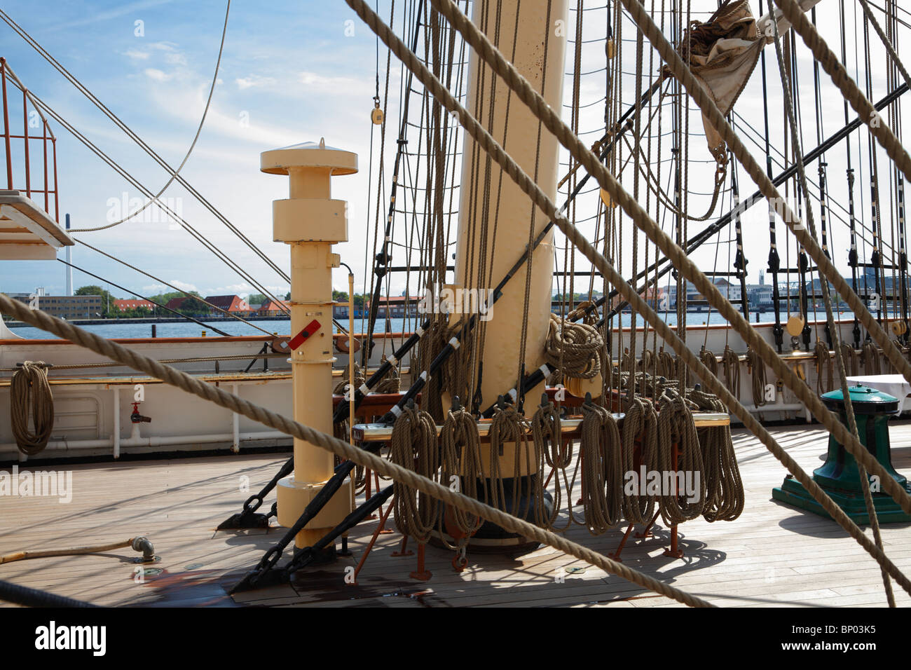 Deck of the training ship DANMARK in the port of Copenhagen, Denmark